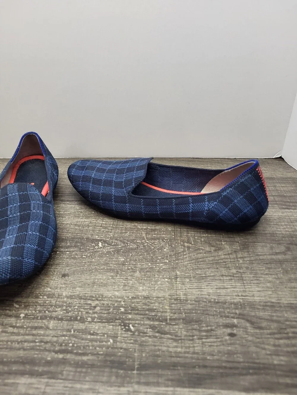 Rothy's The Flat Retired Navy Orange Plaid Luxury Ballet Flats Loafers Women's 8